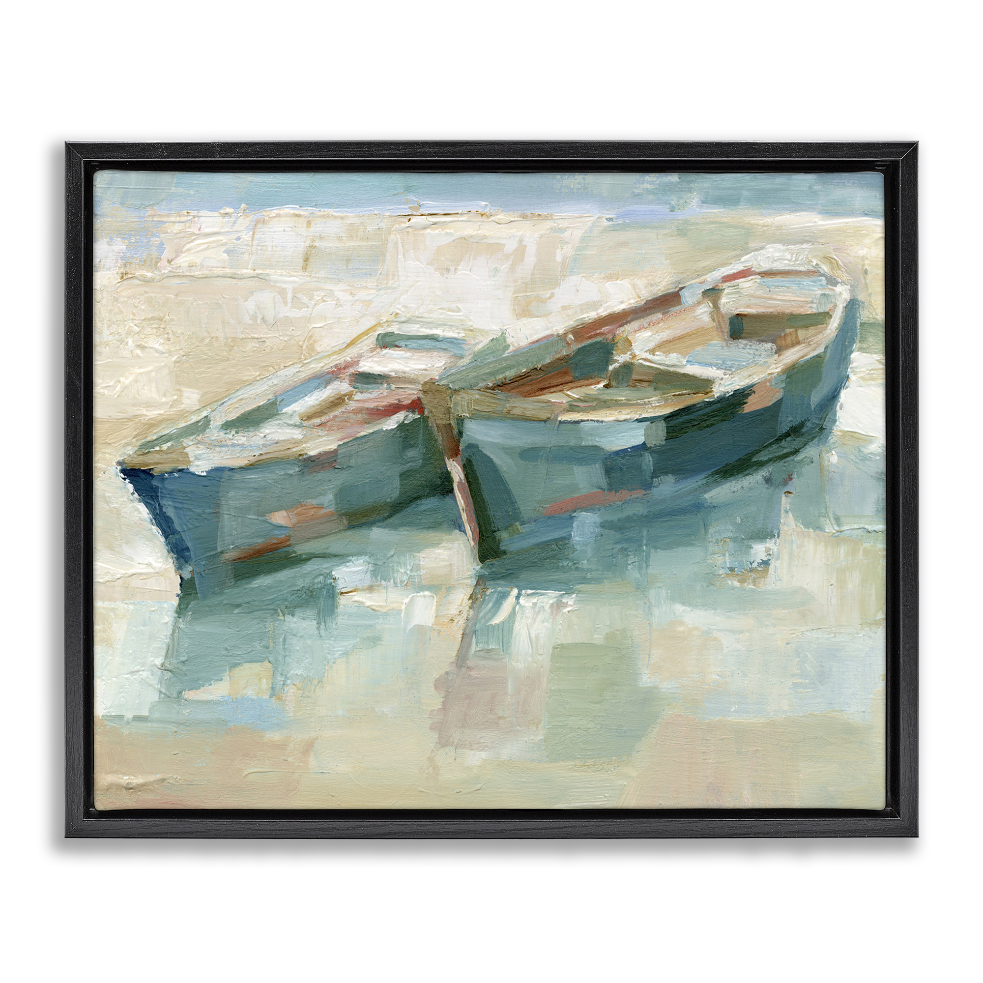 Stupell Industries Boat Duo on Shore Transportation Painting Black Floater Framed Canvas Art Print Wall Art, 31 x 25