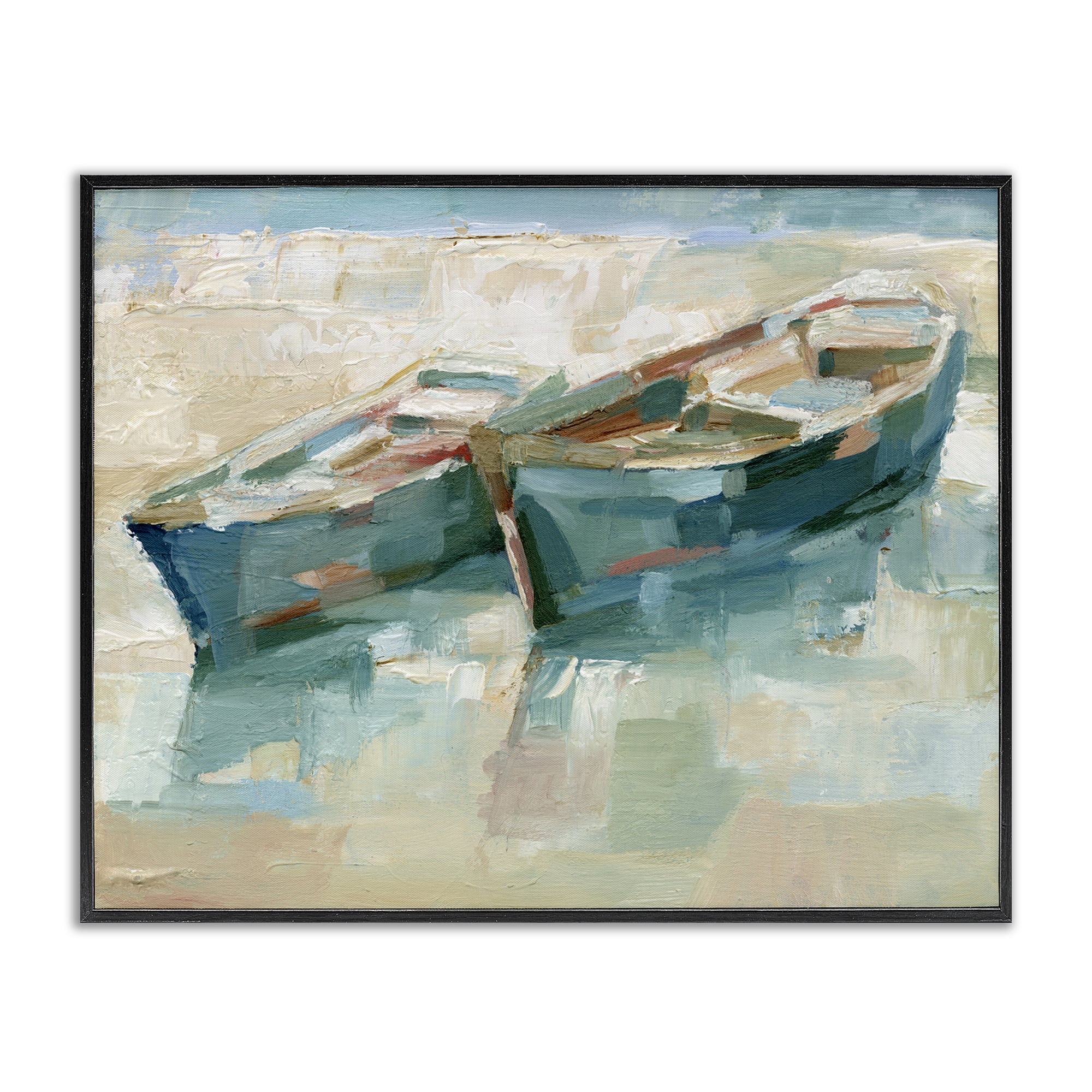 Stupell Industries Boat Duo on Shore Transportation Painting Black Framed Art Print Wall Art, 20 x 16