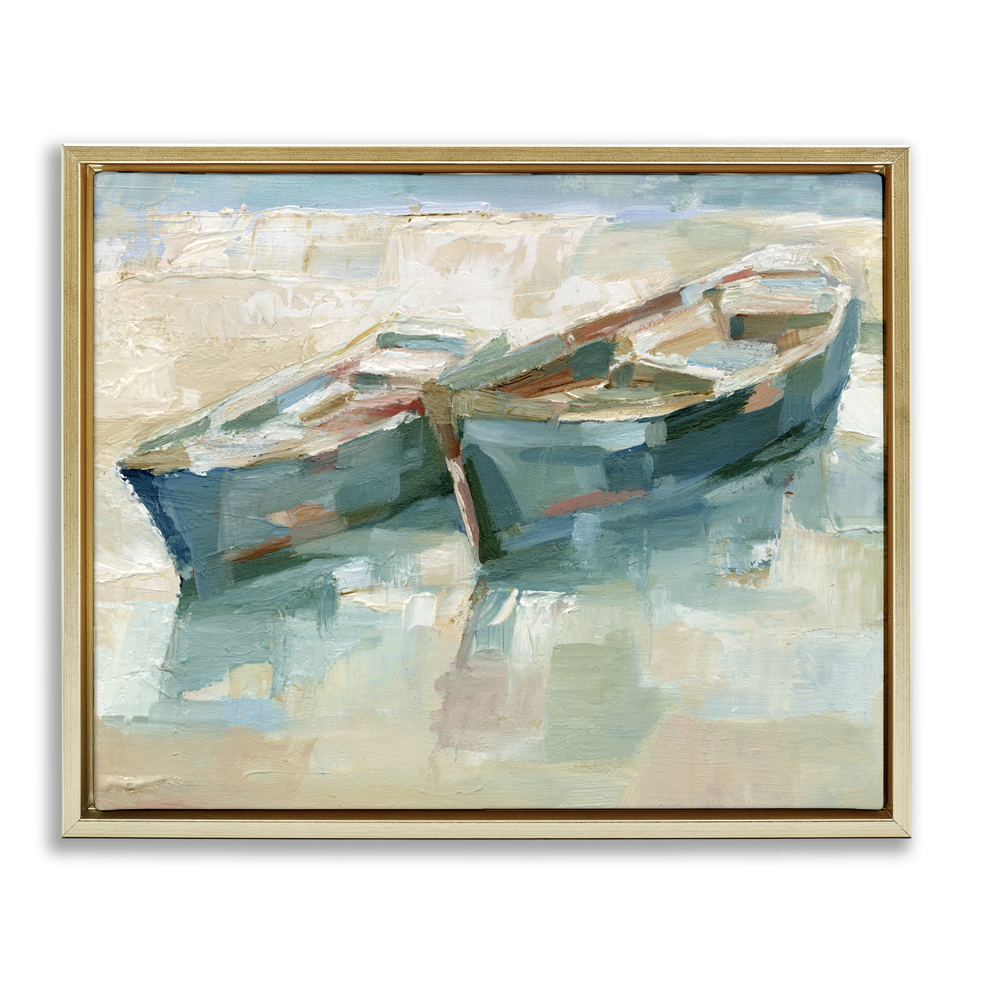 Stupell Industries Boat Duo on Shore Transportation Painting Gold Floater Framed Canvas Art Print Wall Art, 21 x 17