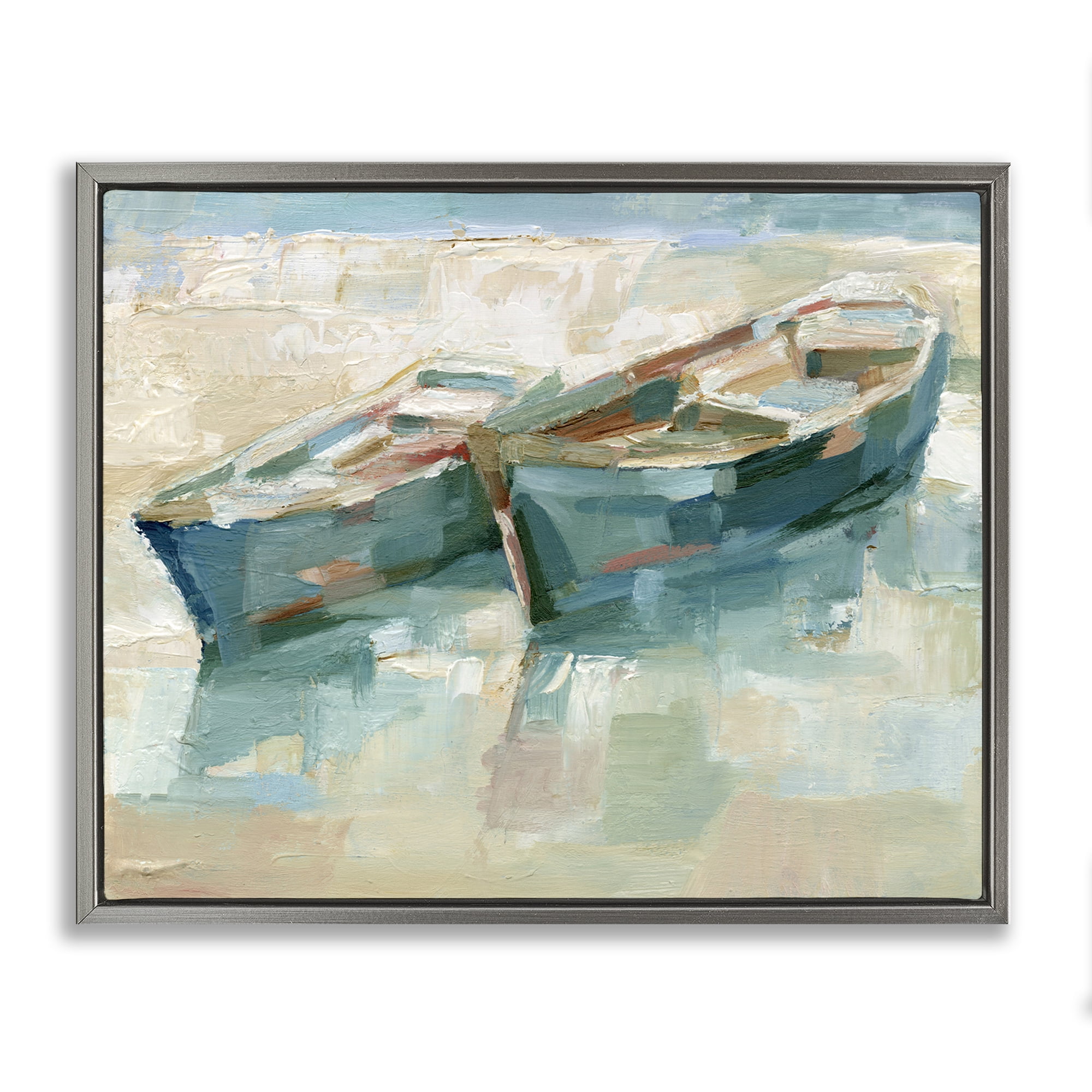 Stupell Industries Boat Duo on Shore Transportation Painting Gray Floater Framed Canvas Art Print Wall Art, 21 x 17