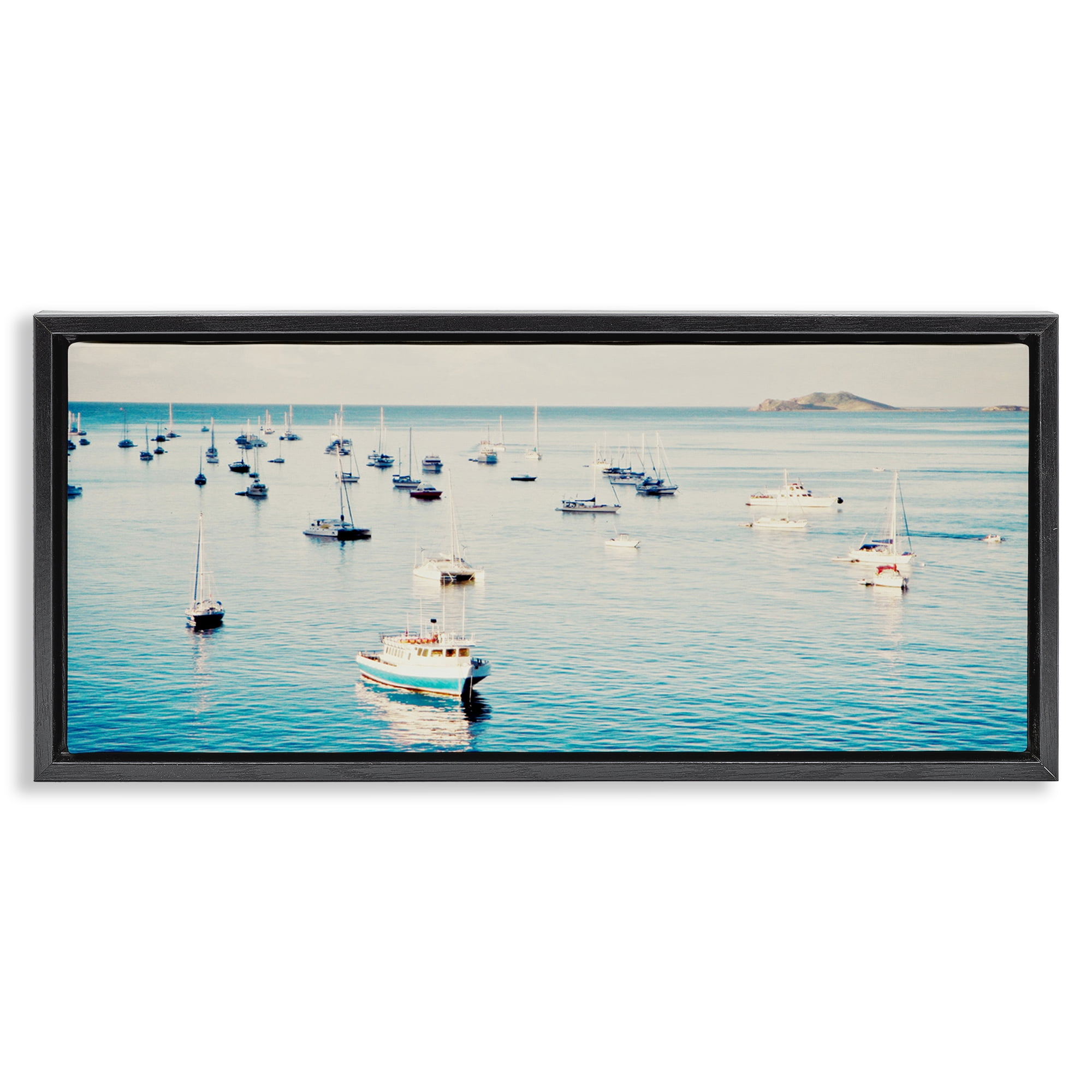 Stupell Industries Boat Fleet Marina Transportation Photography Black Floater Framed Canvas Art Print Wall Art, 31 x 14