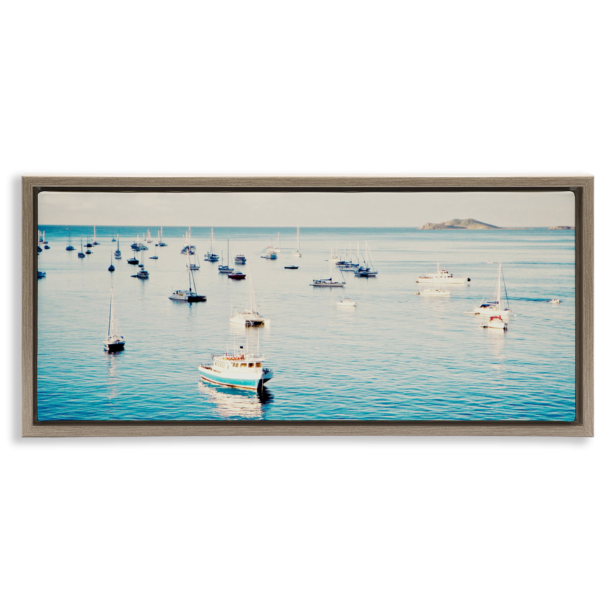 Stupell Industries Boat Fleet Marina Transportation Photography Brown Floater Framed Canvas Art Print Wall Art, 31 x 14