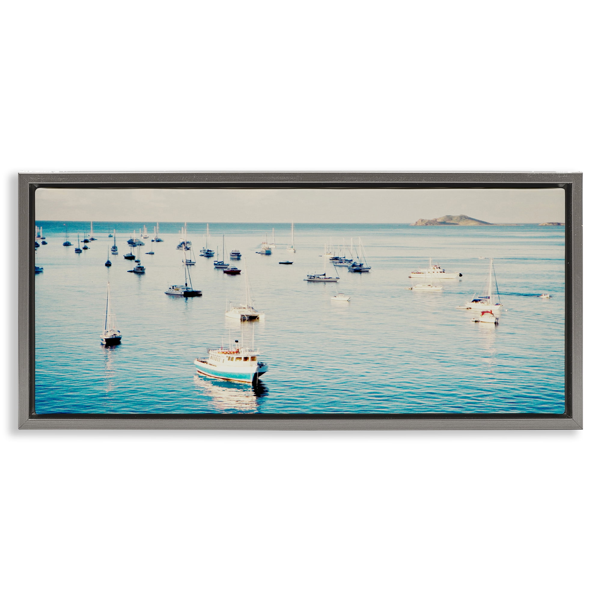 Stupell Industries Boat Fleet Marina Transportation Photography Gray Floater Framed Canvas Art Print Wall Art, 25 x 11
