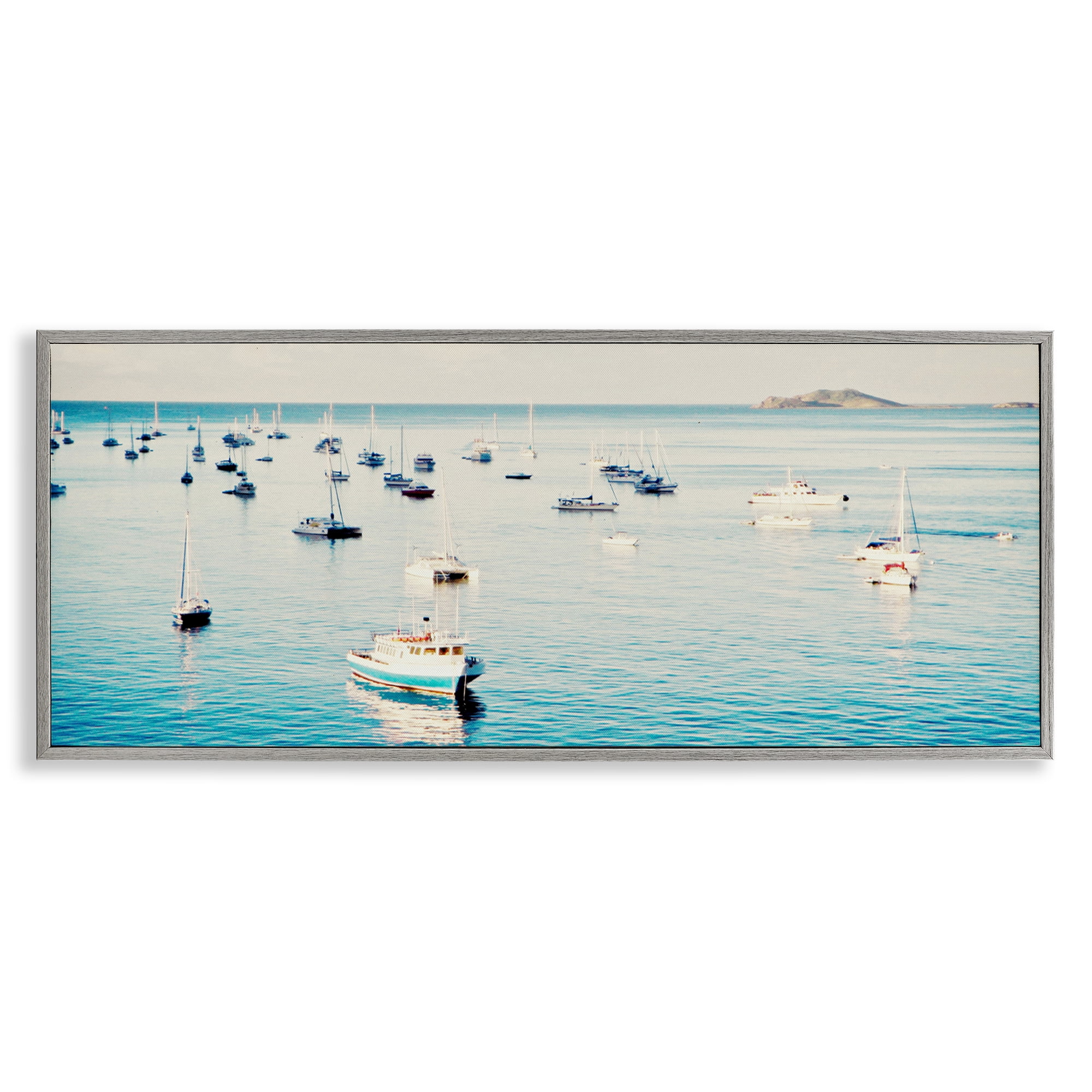 Stupell Industries Boat Fleet Marina Transportation Photography Gray Framed Art Print Wall Art, 24 x 10