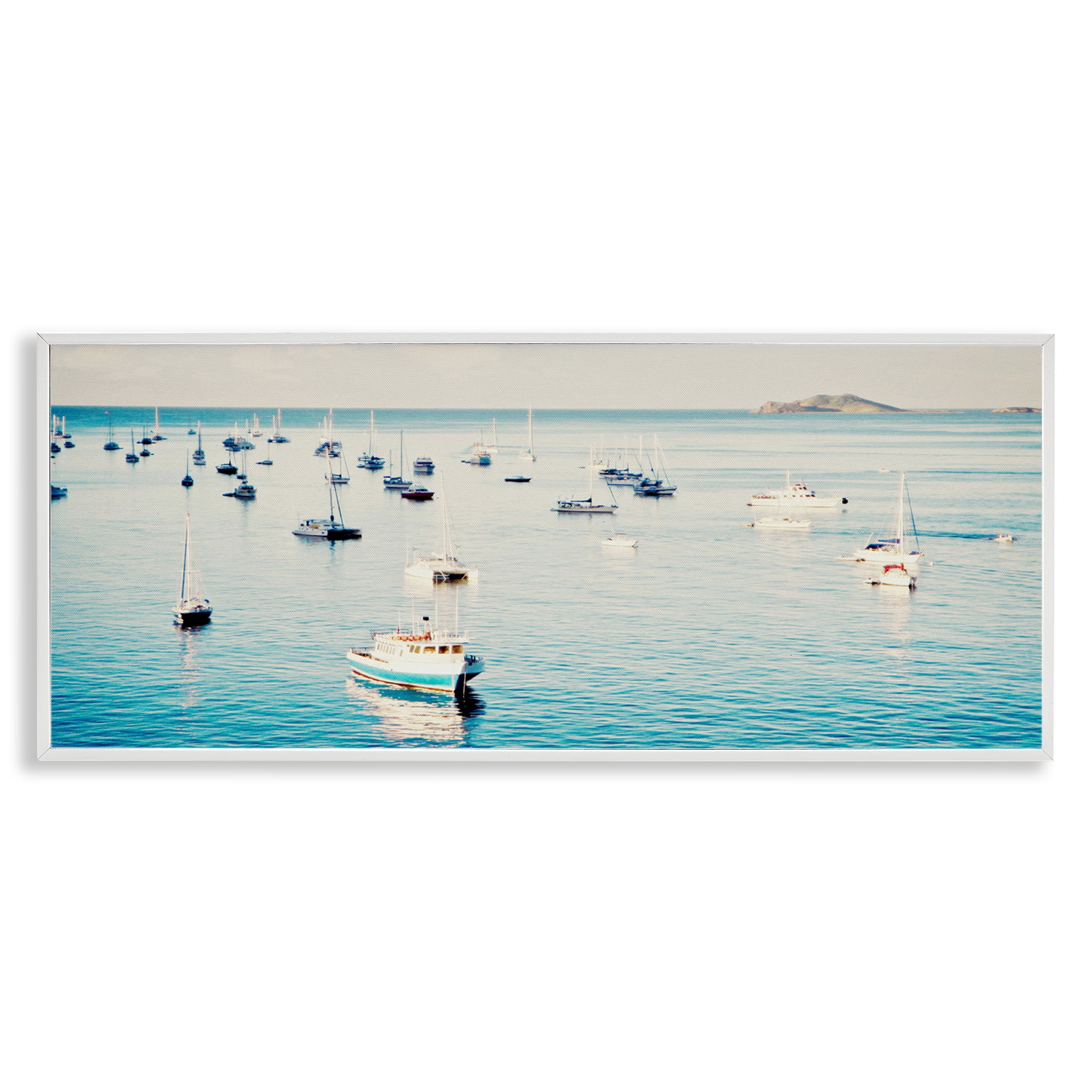Stupell Industries Boat Fleet Marina Transportation Photography White Framed Art Print Wall Art, 30 x 13