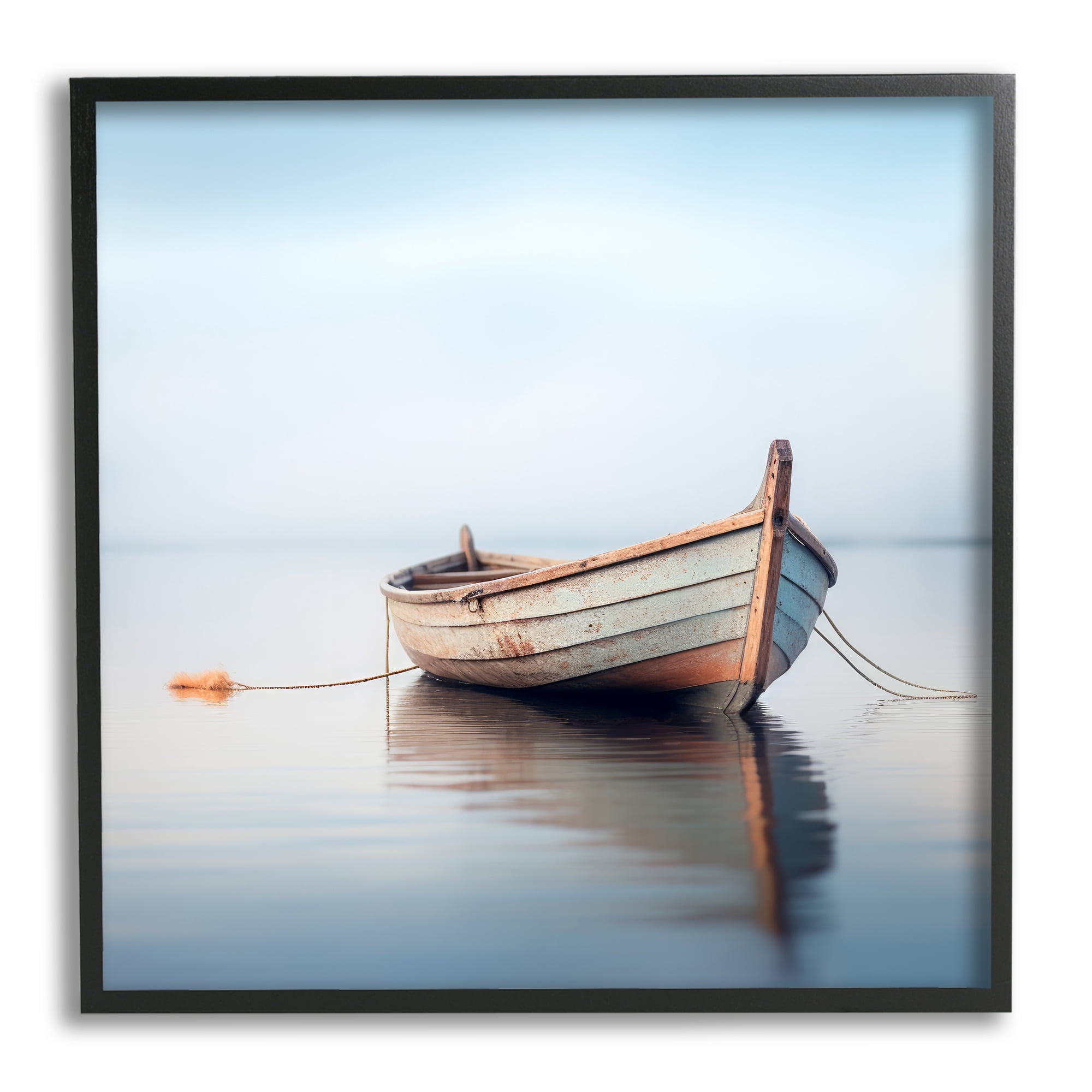 Stupell Industries Boat Floating in Fog Transportation Photography Black Framed Art Print Wall Art, 12 x 12
