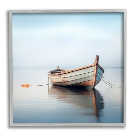 Stupell Industries Boat Floating in Fog Transportation Photography Gray Framed Art Print Wall Art, 12 x 12