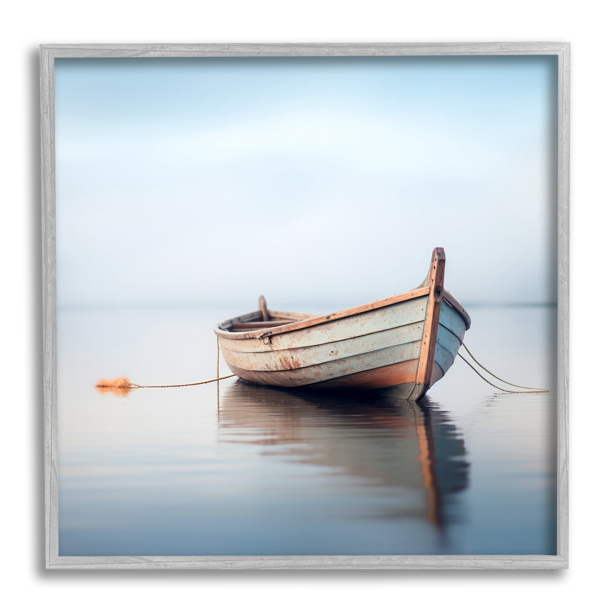 Stupell Industries Boat Floating in Fog Transportation Photography Gray Framed Art Print Wall Art, 24 x 24