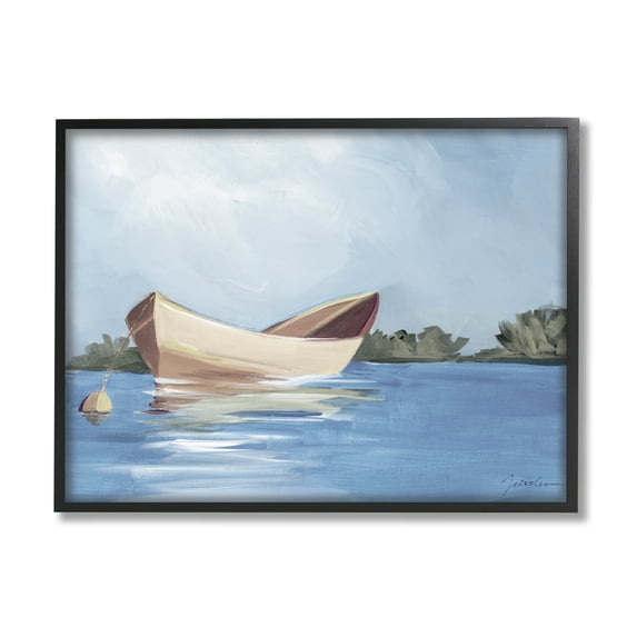 Stupell Industries Boat Floating on Lake Transportation Painting Black Framed Art Print Wall Art, 20 x 16