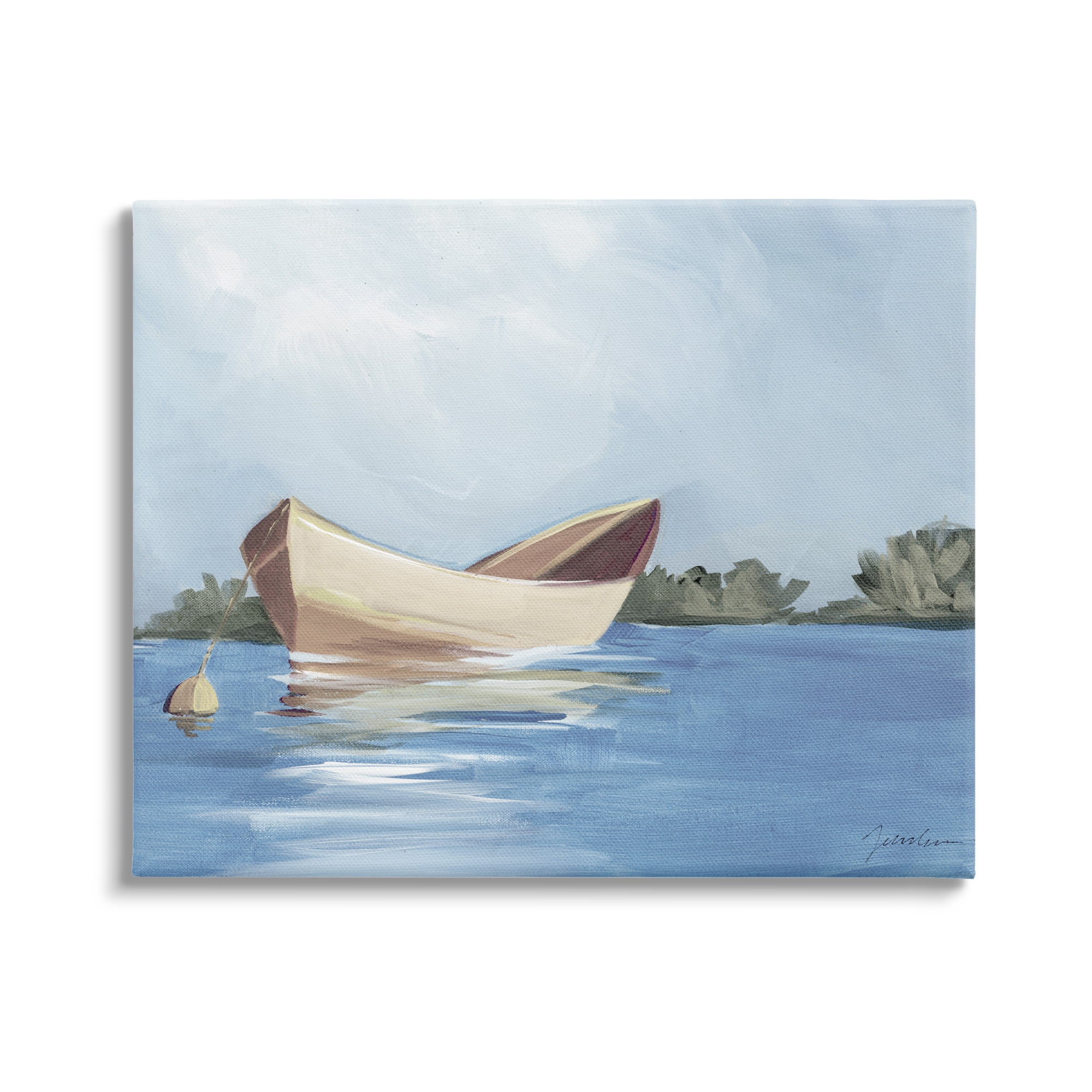Stupell Industries Boat Floating on Lake Transportation Painting Gallery Wrapped Canvas Print Wall Art, 30 x 24
