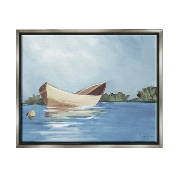 Stupell Industries Boat Floating on Lake Transportation Painting Gray Floater Framed Art Print Wall Art, 21 x 17