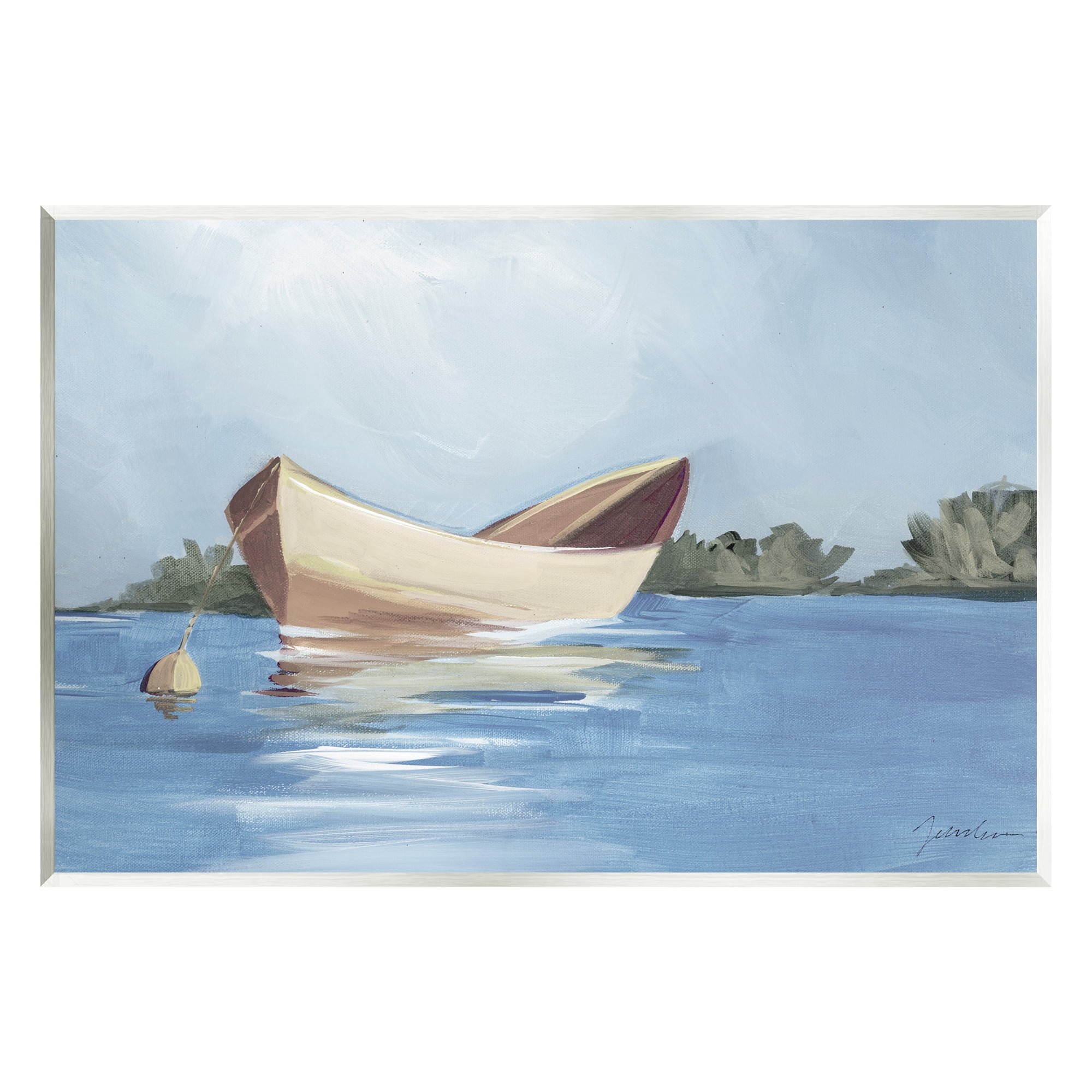 Stupell Industries Boat Floating on Lake Transportation Painting Unframed Art Print Wall Art, 15 x 10
