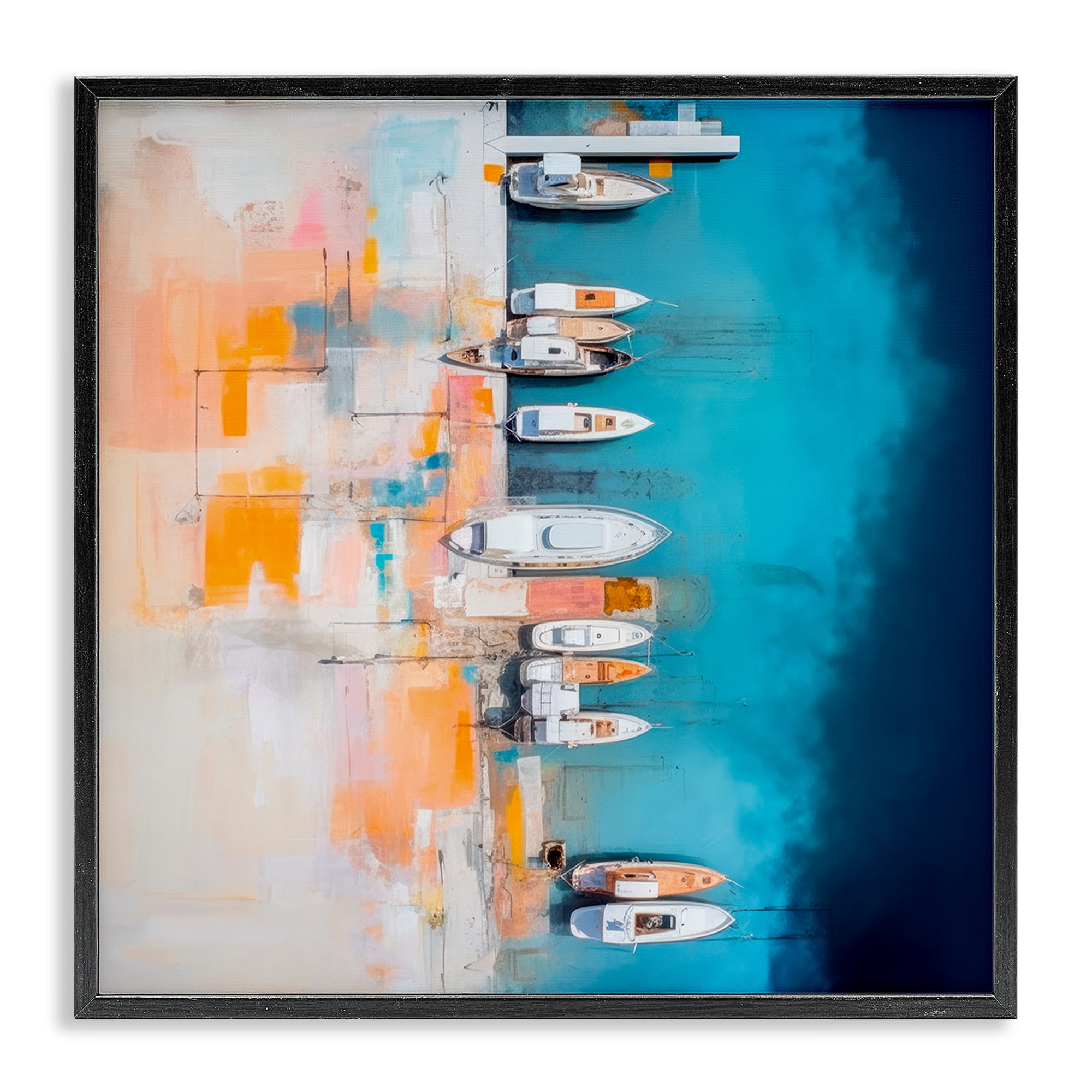 Stupell Industries Boat Harbor Aerial View Transportation Painting Black Framed Art Print Wall Art, 24 x 24