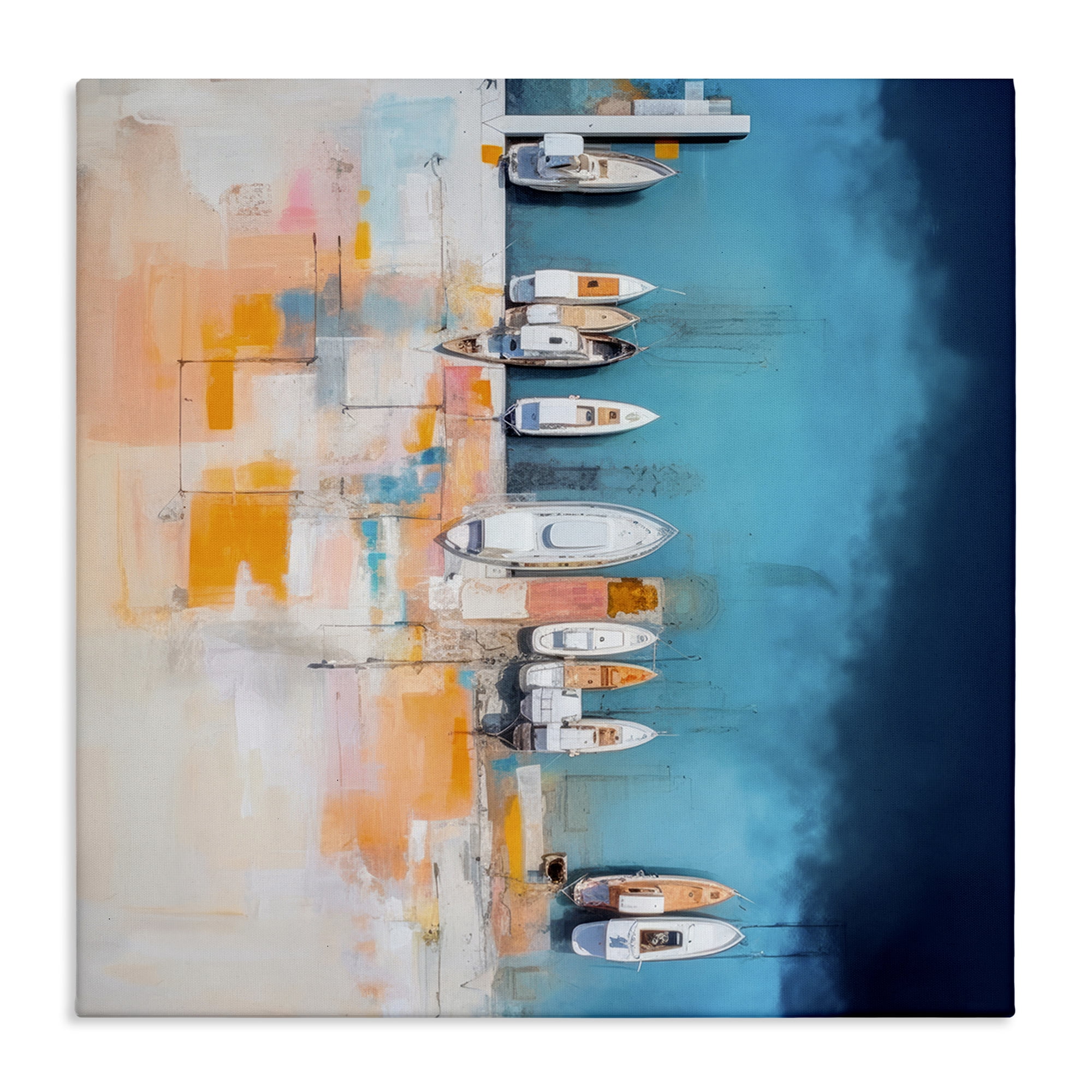 Stupell Industries Boat Harbor Aerial View Transportation Painting Gallery Wrapped Canvas Art Print Wall Art, 17 x 17