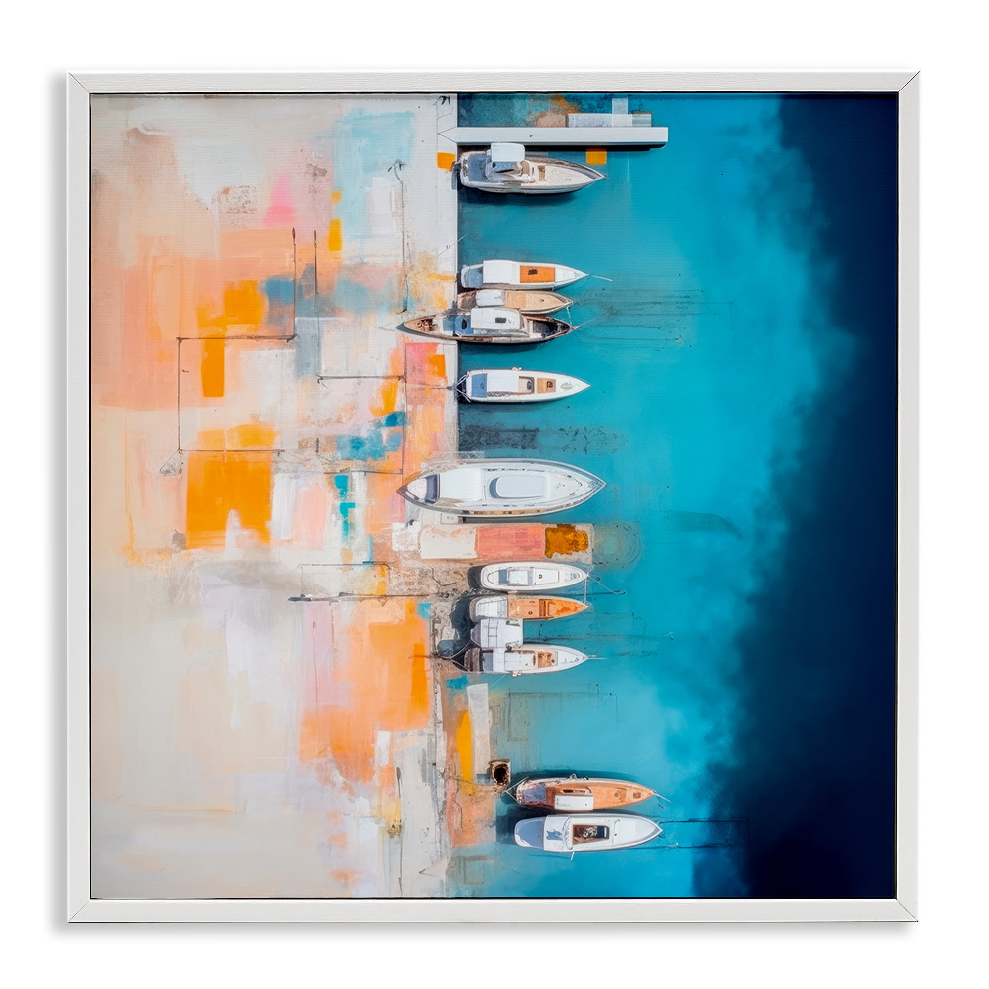 Stupell Industries Boat Harbor Aerial View Transportation Painting White Framed Art Print Wall Art, 24 x 24