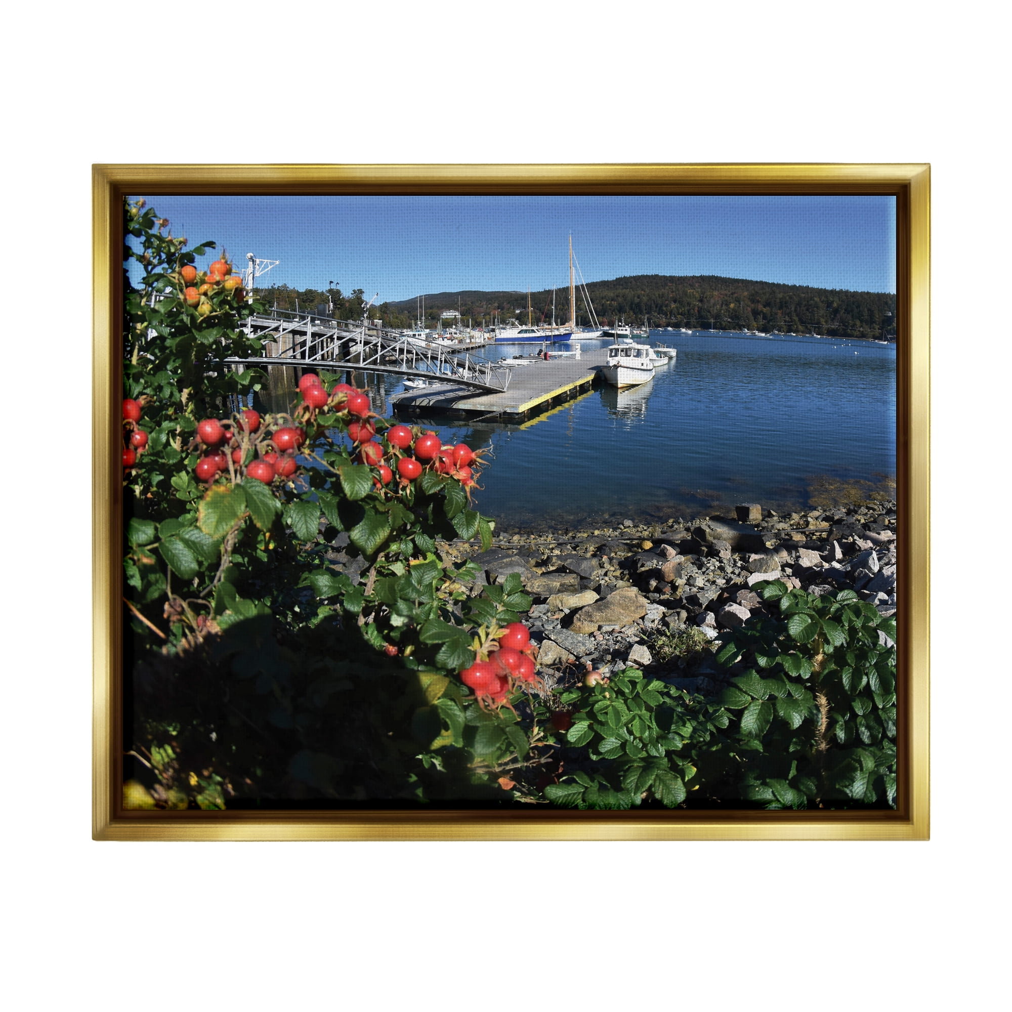 Stupell Industries Boat Harbor Photography Nature Photography Gold Floater Framed Art Print Wall Art, 31 x 25