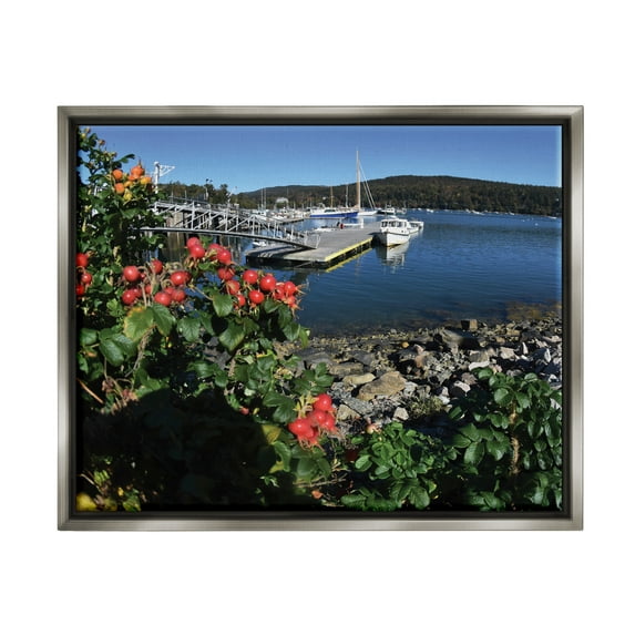 Stupell Industries Boat Harbor Photography Nature Photography Gray Floater Framed Art Print Wall Art, 21 x 17