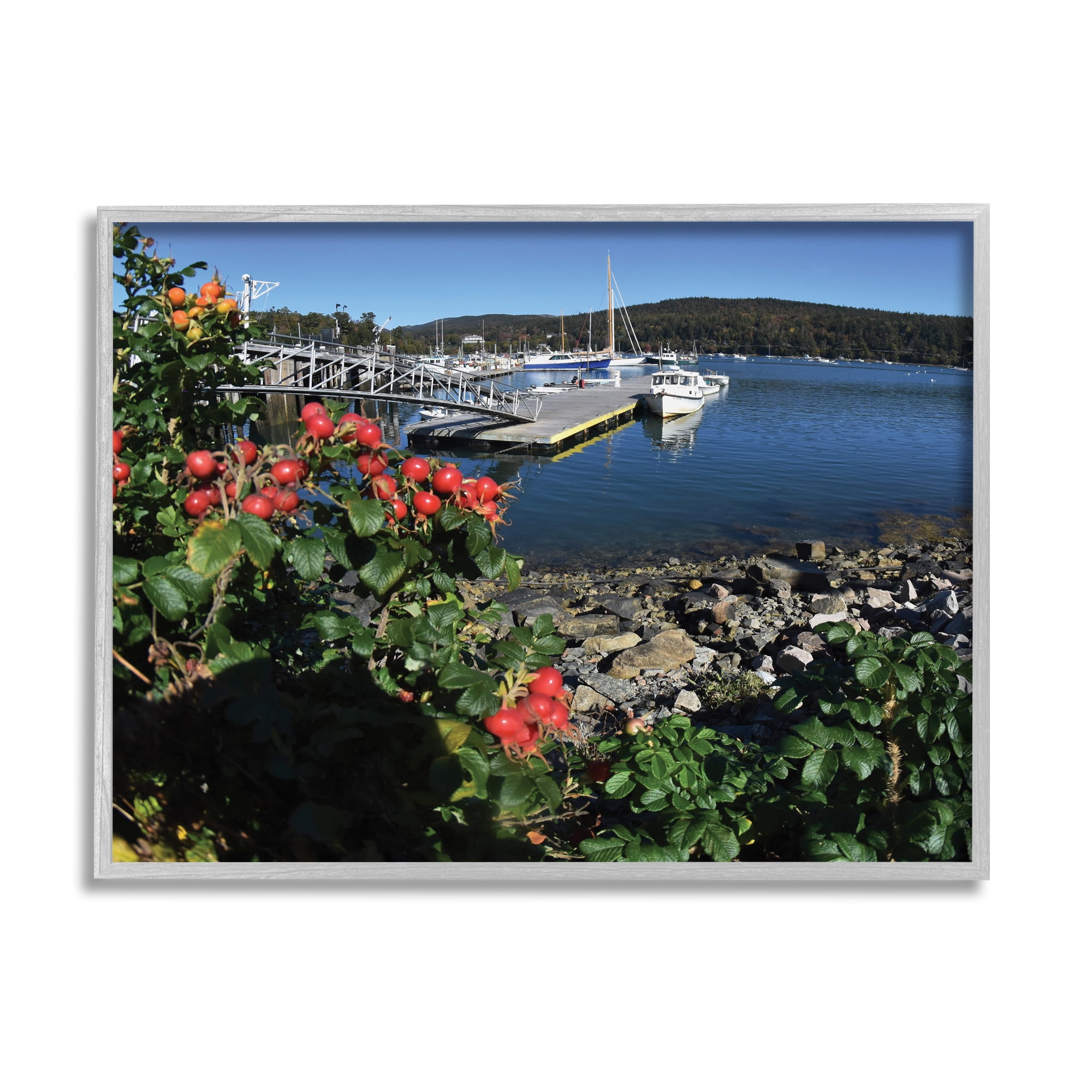 Stupell Industries Boat Harbor Photography Nature Photography Gray Framed Art Print Wall Art, 14 x 11