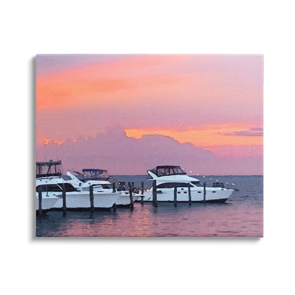 Stupell Industries Boat Harbor Pink Sunset Landscape Coastal Photography Gallery Wrapped Canvas Print Wall Art