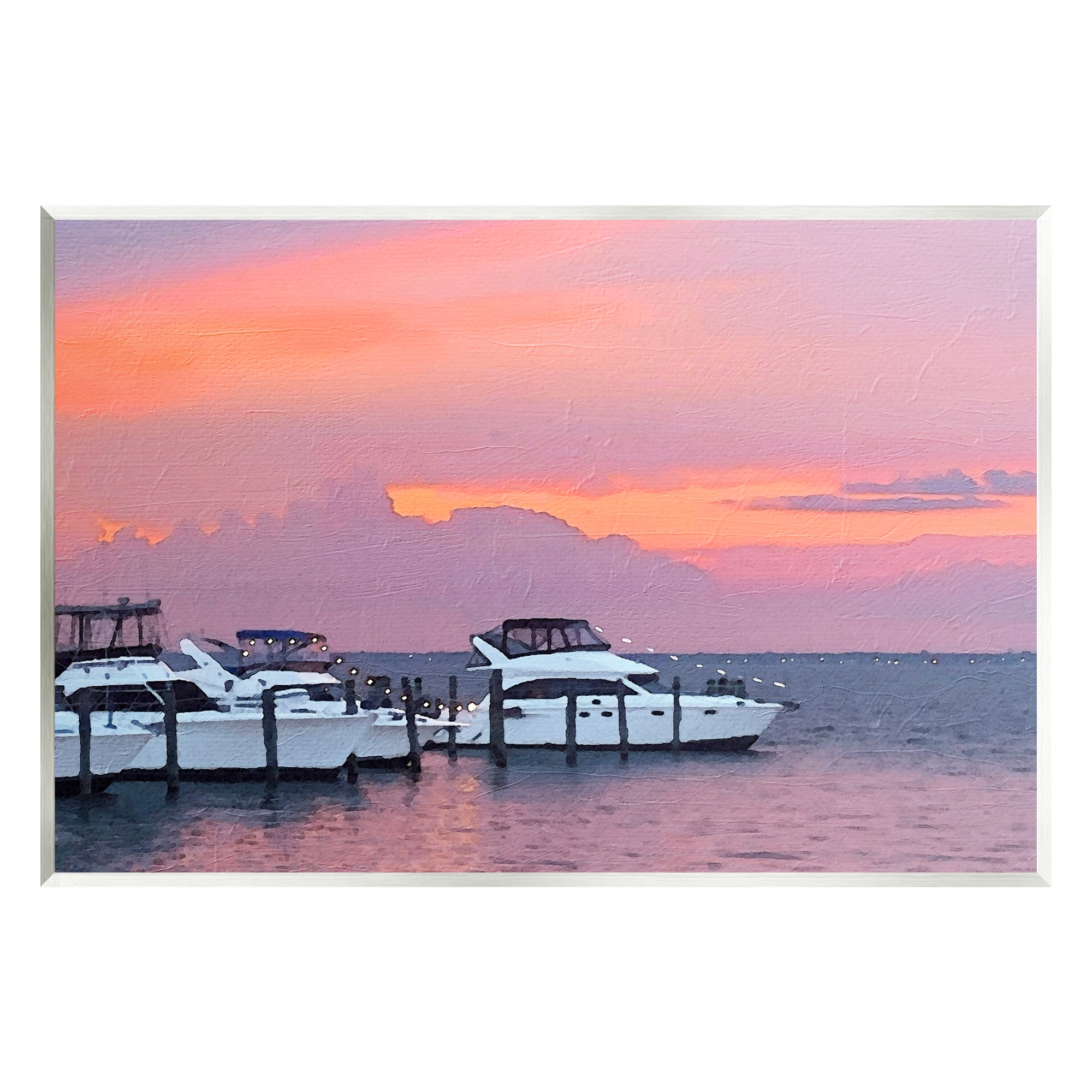 Stupell Industries Boat Harbor Pink Sunset Landscape Coastal Photography Unframed Art Print Wall Art