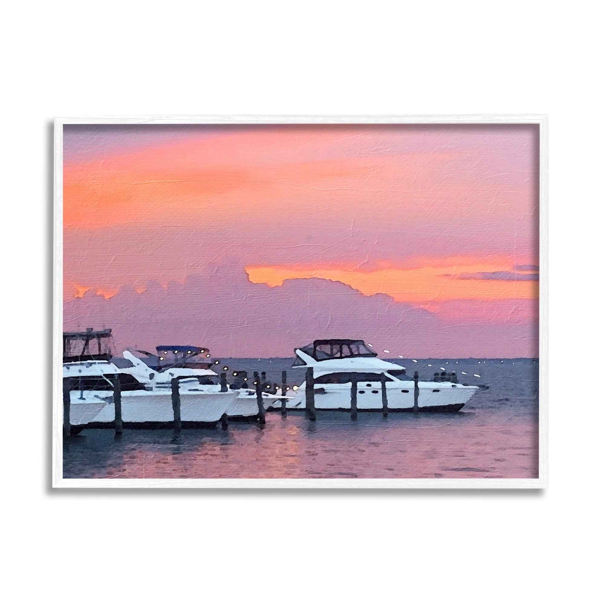 Stupell Industries Boat Harbor Pink Sunset Landscape Coastal Photography White Framed Art Print Wall Art