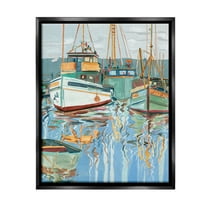 Stupell Industries Boat Harbor Reflections Transportation Painting Black Floater Framed Canvas Art Print Wall Art, 17 x 21