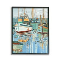 Stupell Industries Boat Harbor Reflections Transportation Painting Black Framed Art Print Wall Art, 11 x 14