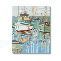 Stupell Industries Boat Harbor Reflections Transportation Painting Gallery Wrapped Canvas Art Print Wall Art, 16 x 20