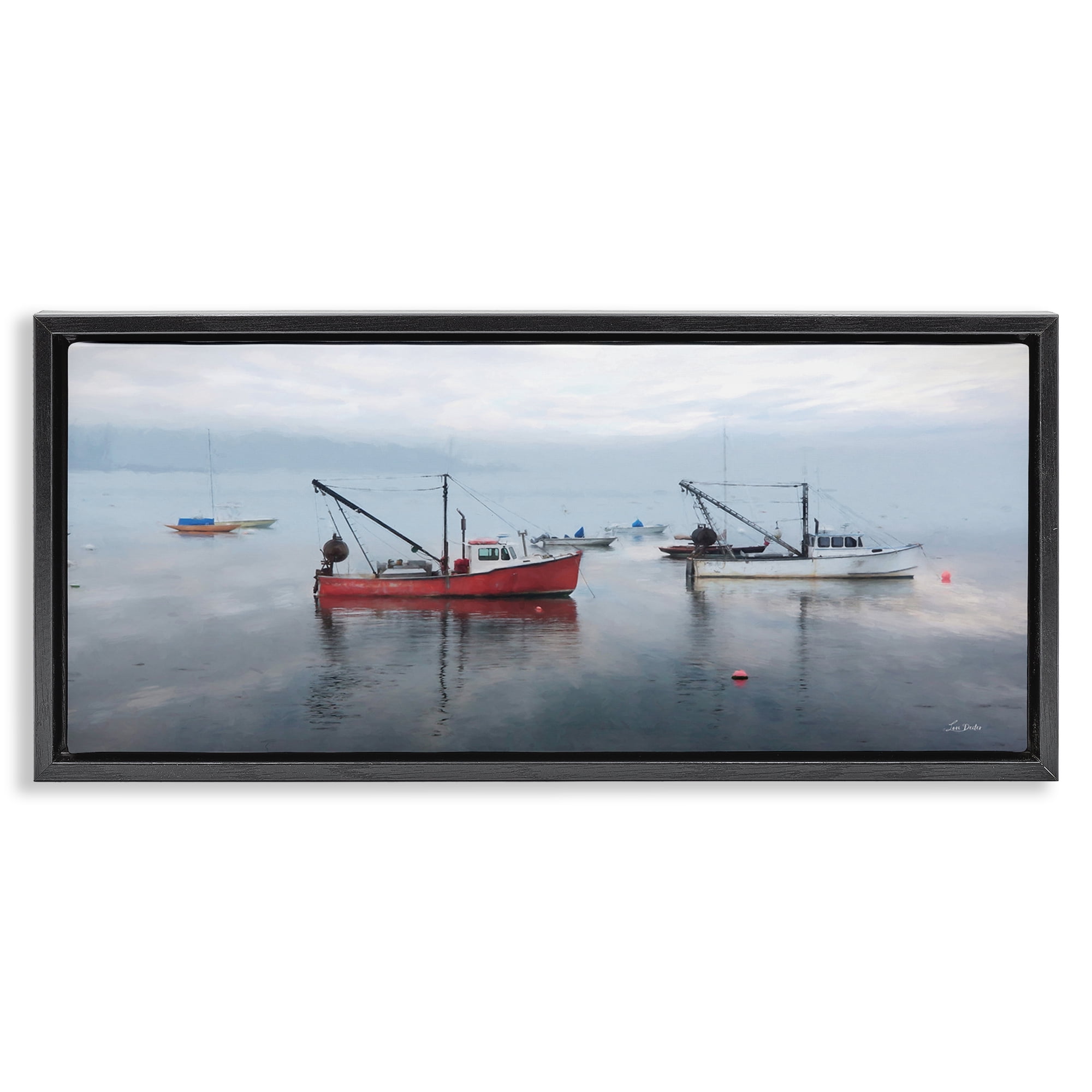 Stupell Industries Boat Harbor Seascape Nautical & Beach Photography Black Floater Framed Canvas Art Print Wall Art, 25 x 11