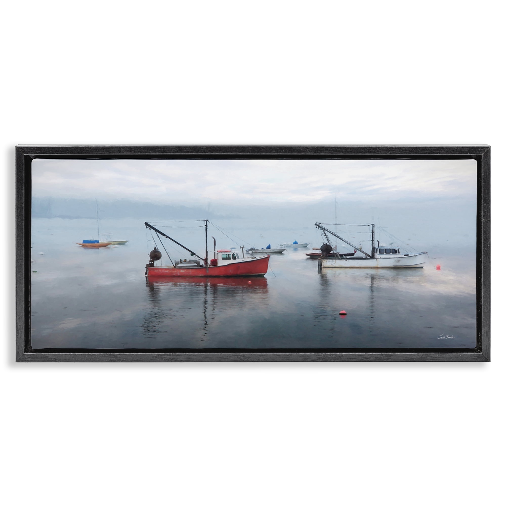 Stupell Industries Boat Harbor Seascape Nautical & Beach Photography Black Floater Framed Canvas Art Print Wall Art, 31 x 14