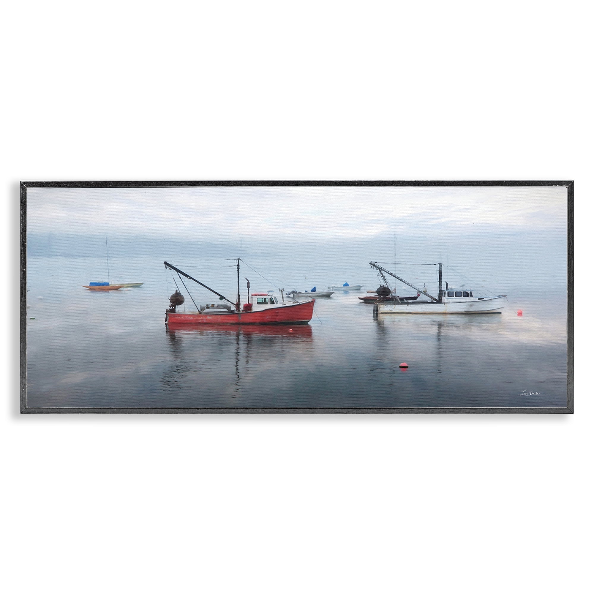 Stupell Industries Boat Harbor Seascape Nautical & Beach Photography Black Framed Art Print Wall Art, 30 x 13