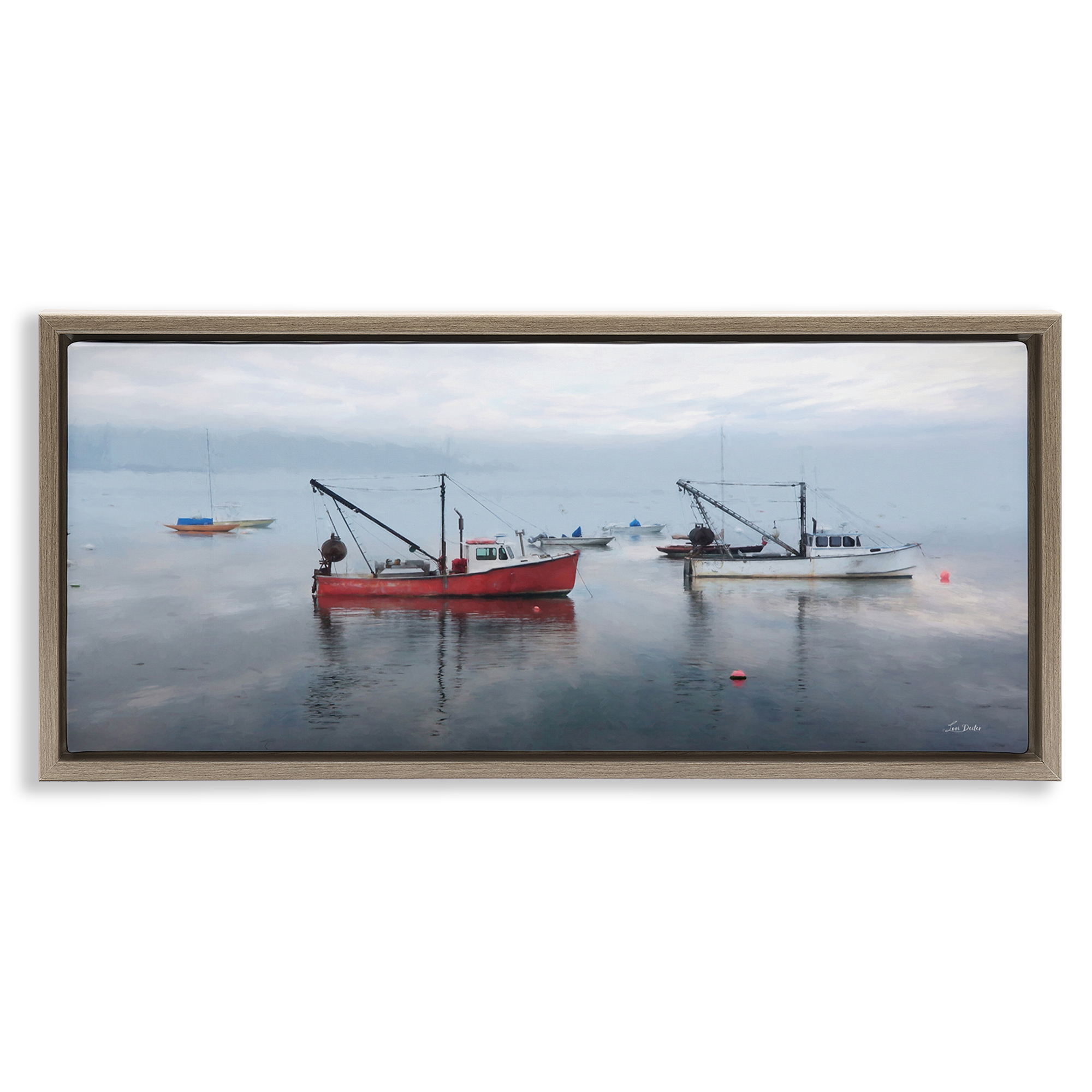 Stupell Industries Boat Harbor Seascape Nautical & Beach Photography Brown Floater Framed Canvas Art Print Wall Art, 31 x 14