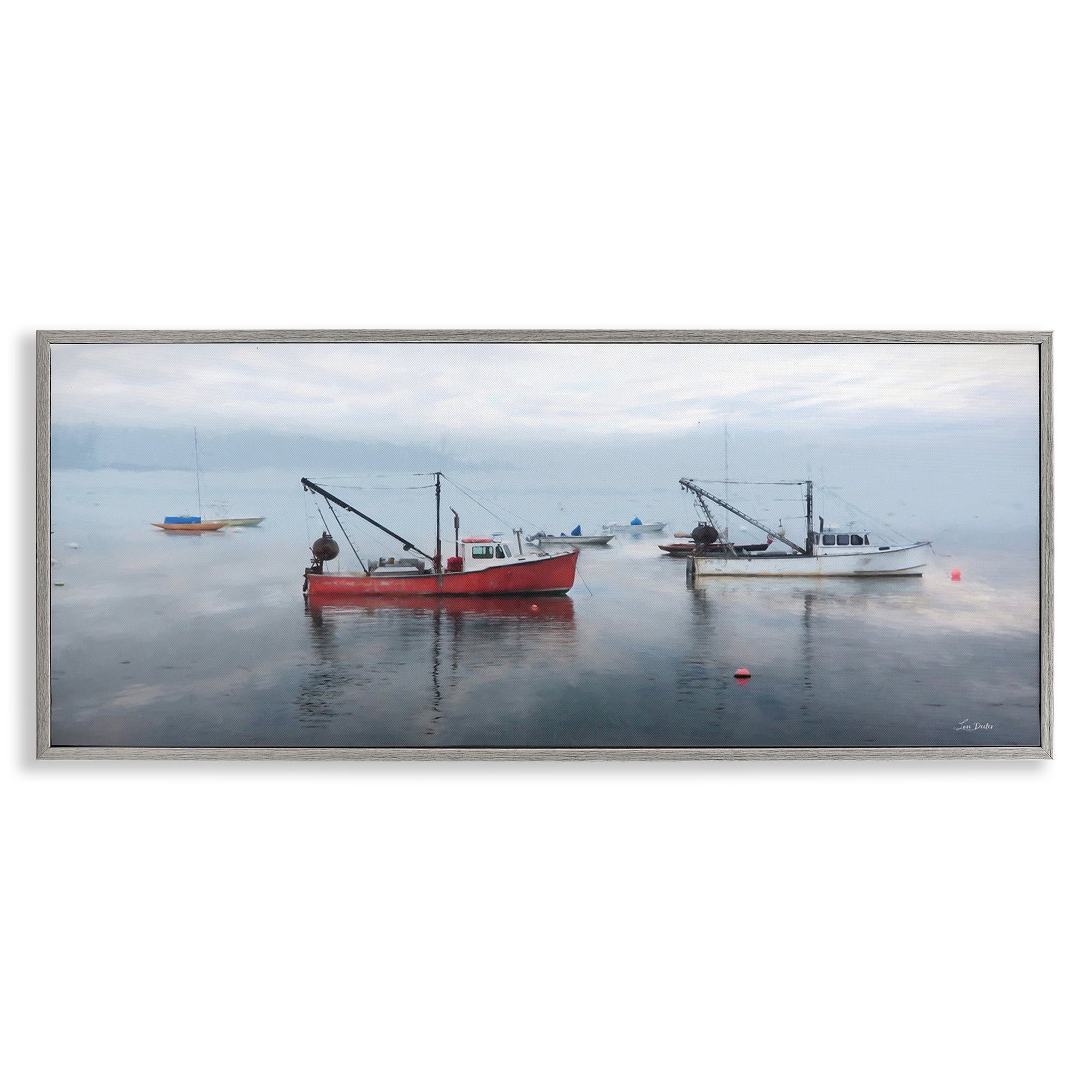Stupell Industries Boat Harbor Seascape Nautical & Beach Photography Gray Framed Art Print Wall Art, 30 x 13