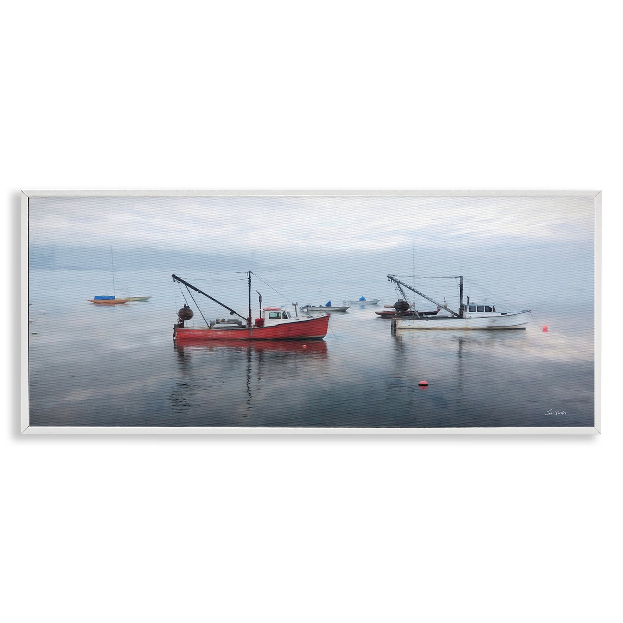 Stupell Industries Boat Harbor Seascape Nautical & Beach Photography White Framed Art Print Wall Art, 30 x 13