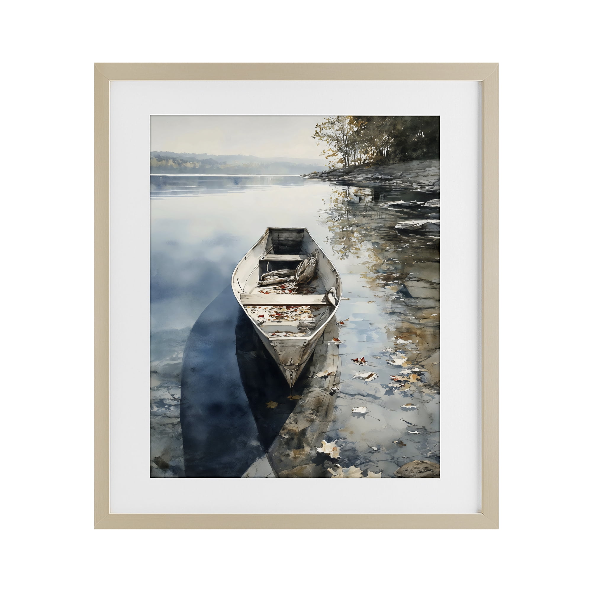 Stupell Industries Boat In The Fall Reflection Birch Framed Print Under Glass, design by Franklyn Gregory