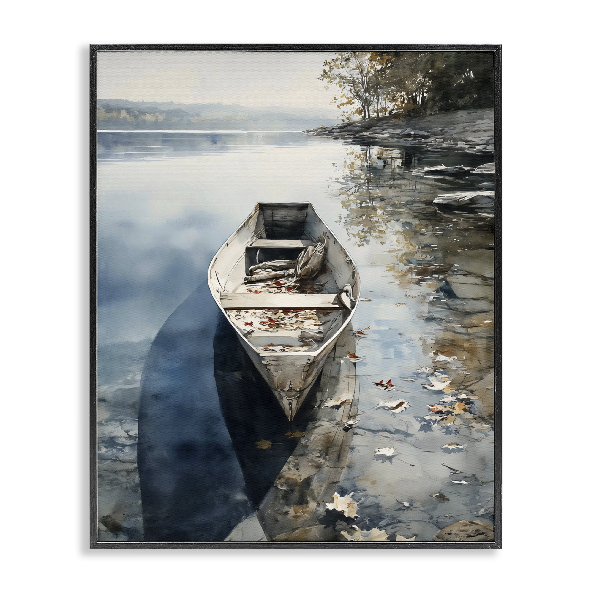 Stupell Industries Boat In The Fall Reflection Black Framed Giclee Art, design by Franklyn Gregory