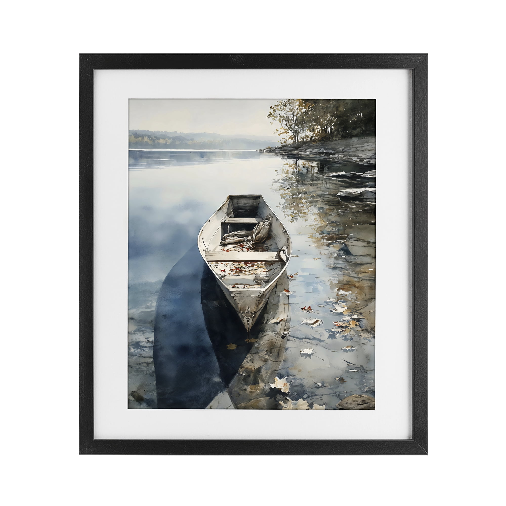 Stupell Industries Boat In The Fall Reflection Black Framed Print Under Glass, design by Franklyn Gregory