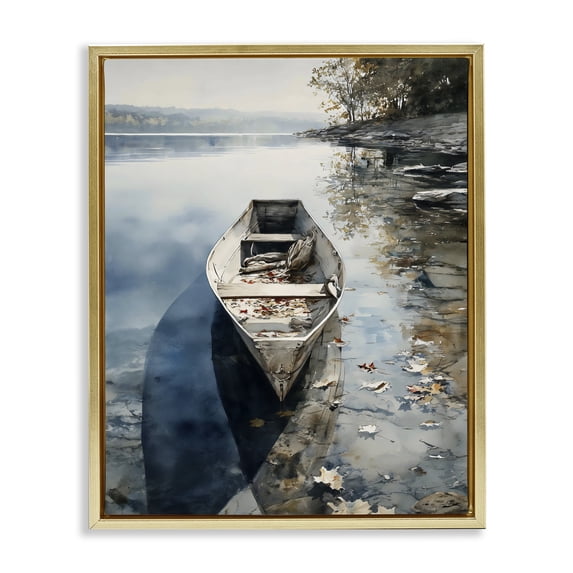 Stupell Industries Rustic Lodge Boat In The Fall Reflection Gold Floating Frame Canvas Art, 17 x 21, by Franklyn Gregory