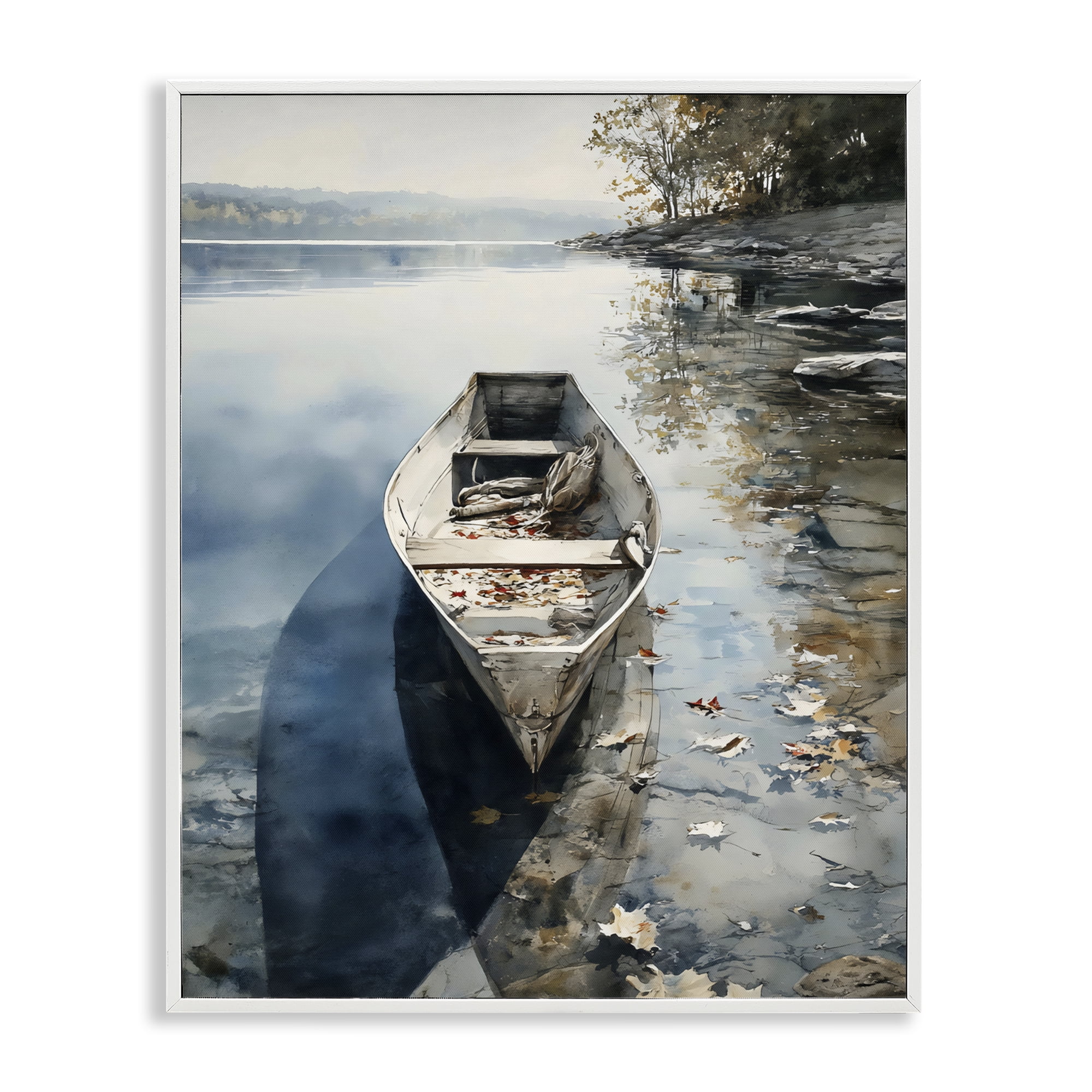 Stupell Industries Boat In The Fall Reflection White Framed Giclee Art, design by Franklyn Gregory