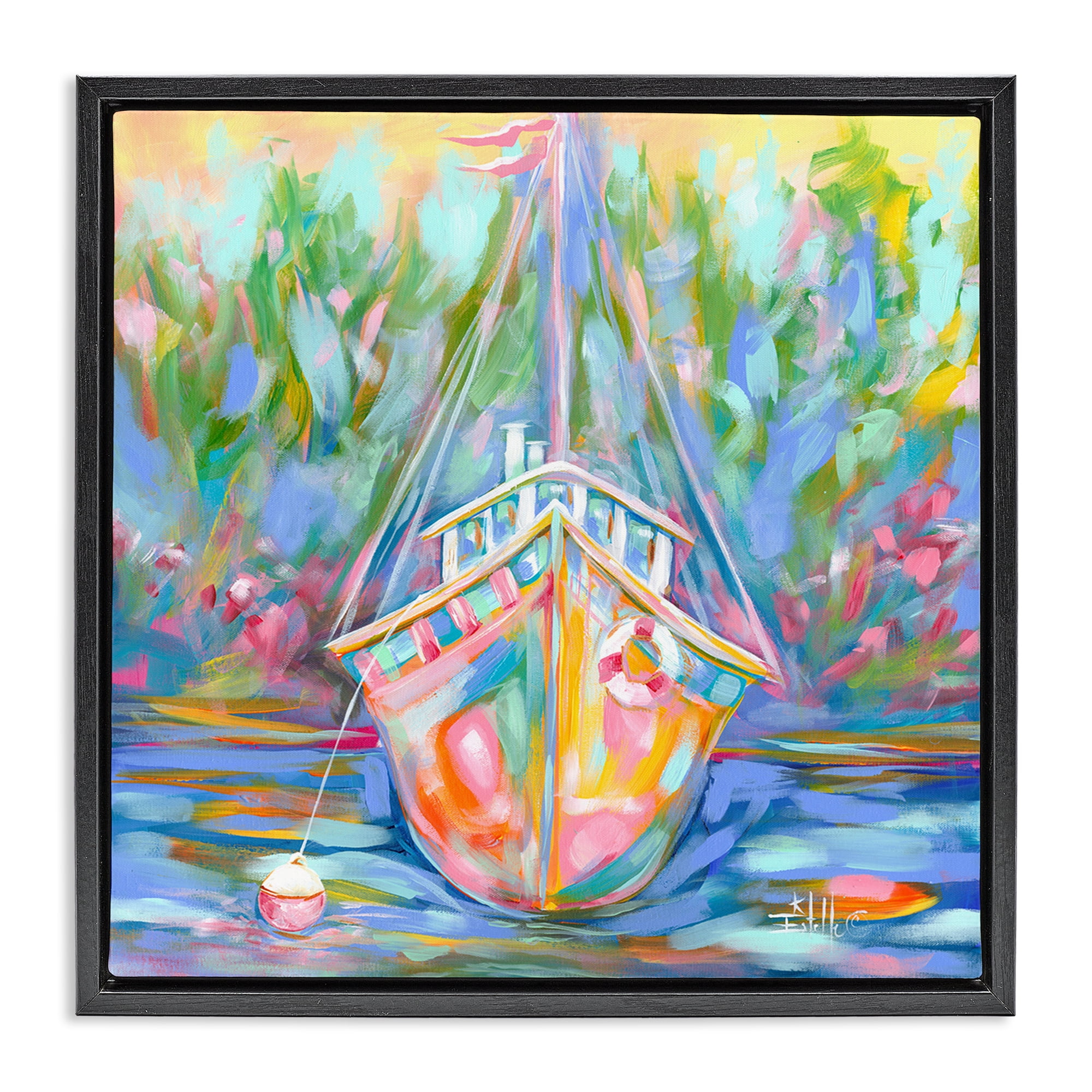 Stupell Industries Boat In Waiting Transportation Painting Black Floater Framed Canvas Art Print Wall Art, 25 x 25