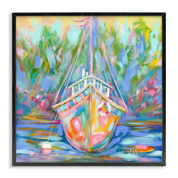 Stupell Industries Boat In Waiting Transportation Painting Black Framed Art Print Wall Art, 12 x 12