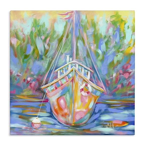 Stupell Industries Boat In Waiting Transportation Painting Gallery Wrapped Canvas Art Print Wall Art, 17 x 17