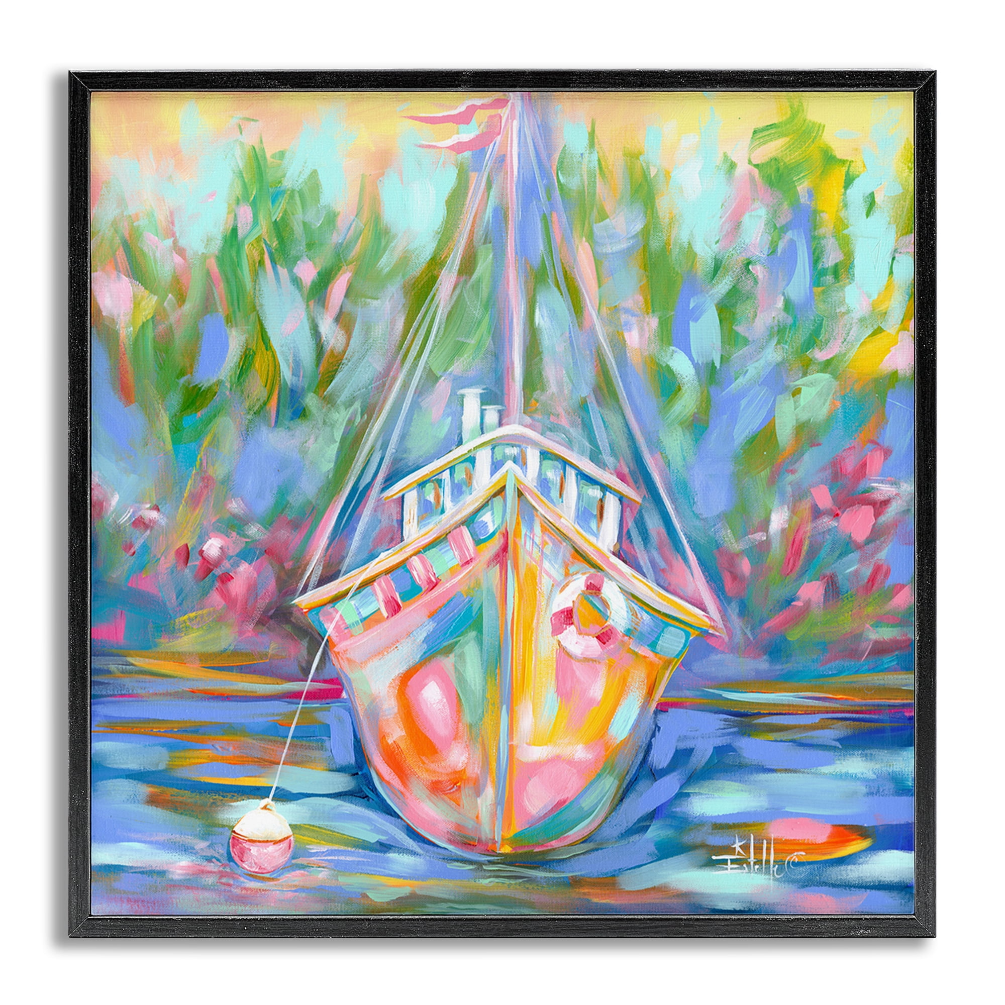 Stupell Industries Boat In Waiting Transportation Painting Gray Framed Art Print Wall Art, 24 x 24