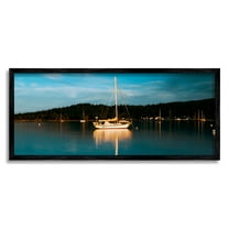 Stupell Industries Boat Lights at Night Landscape Photography Black Framed Art Print Wall Art, 24 x 10