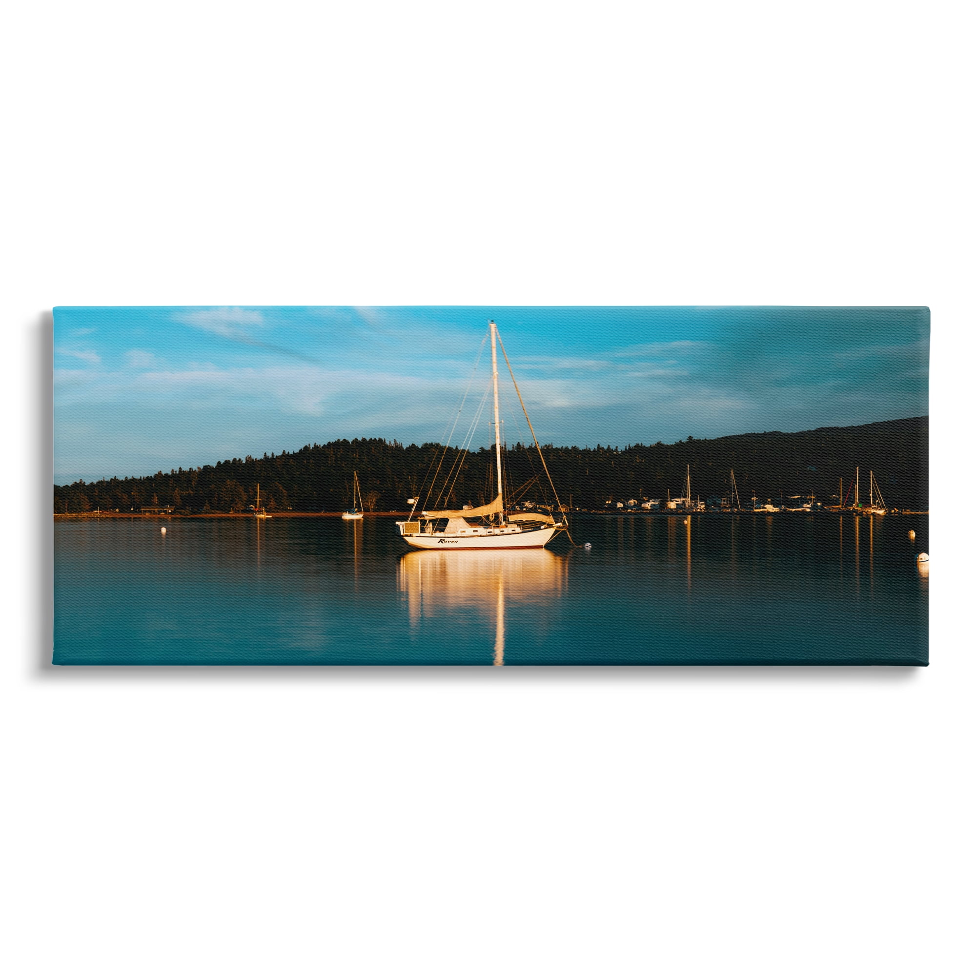 Stupell Industries Boat Lights at Night Landscape Photography Gallery Wrapped Canvas Art Print Wall Art, 24 x 10