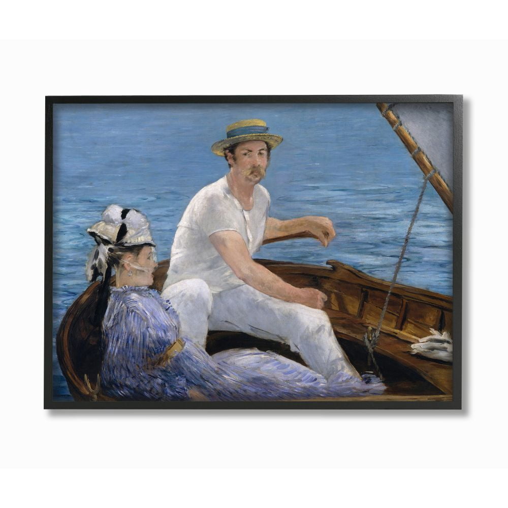 Stupell Industries Boat Lounge Lake Classic Painting Black Framed Art Print Wall Art, 24x30, by Edouard Manet