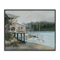 Stupell Industries Boat Marina Harbor Coastal Painting Black Framed Art Print Wall Art, 14 x 11