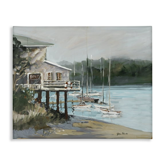Stupell Industries Boat Marina Harbor Coastal Painting Gallery Wrapped Canvas Art Print Wall Art, 20 x 16