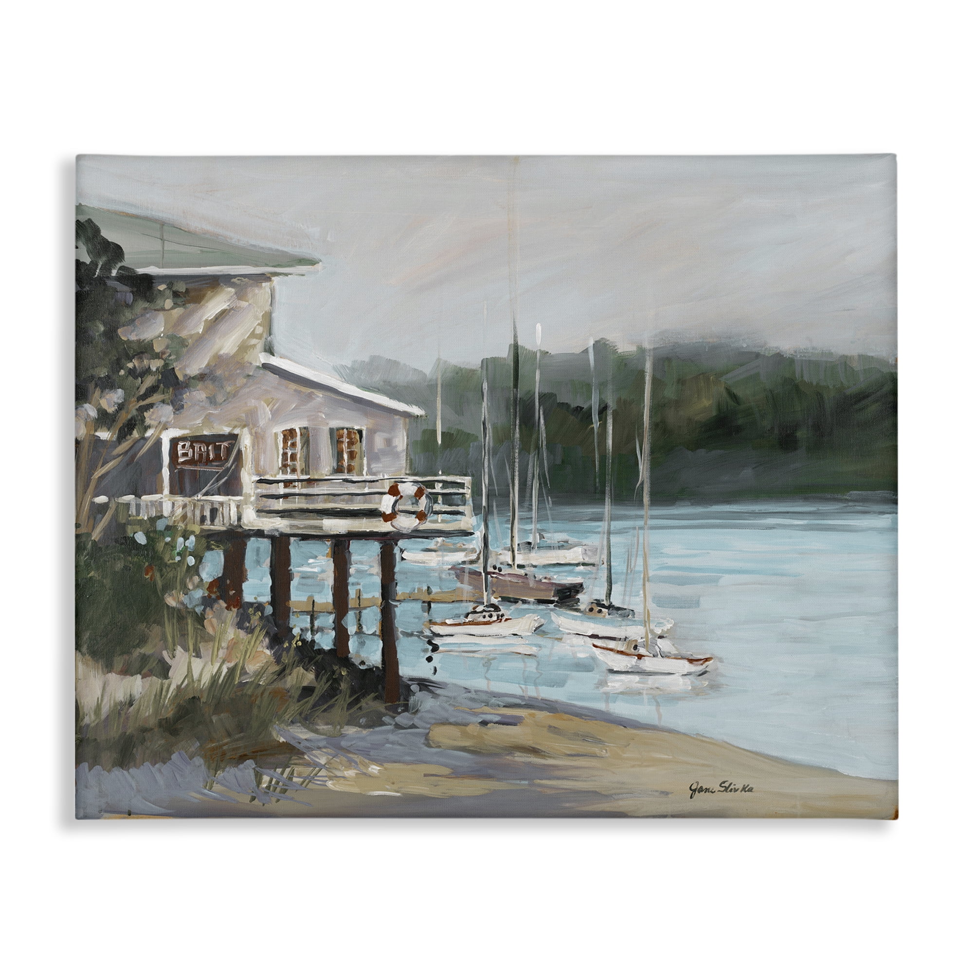 Stupell Industries Boat Marina Harbor Coastal Painting Gallery Wrapped Canvas Art Print Wall Art, 40 x 30