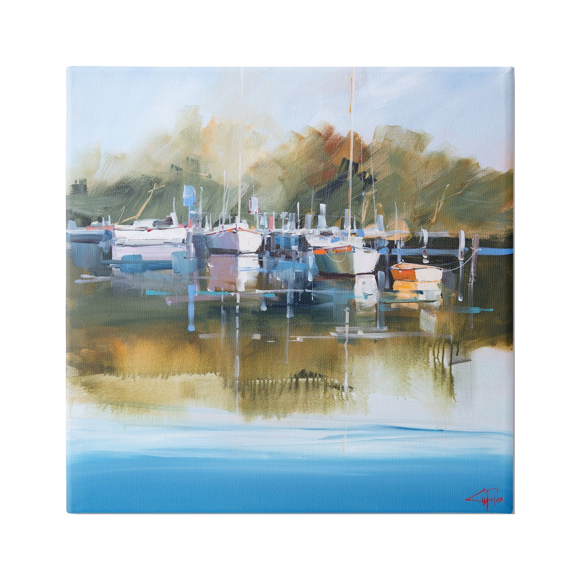 Stupell Industries Boat Marina Painting Transportation Painting Gallery Wrapped Canvas Art Print Wall Art, 36 x 36